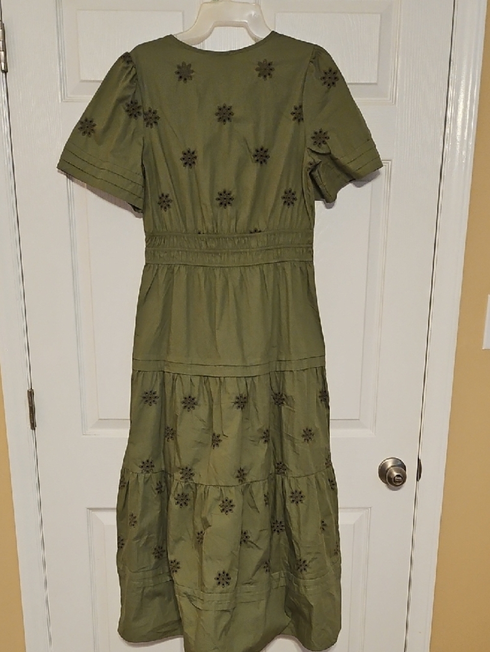 NWT Embroidered, Tiered Dress - Olive Green Cotton - Picture 13 of 13
